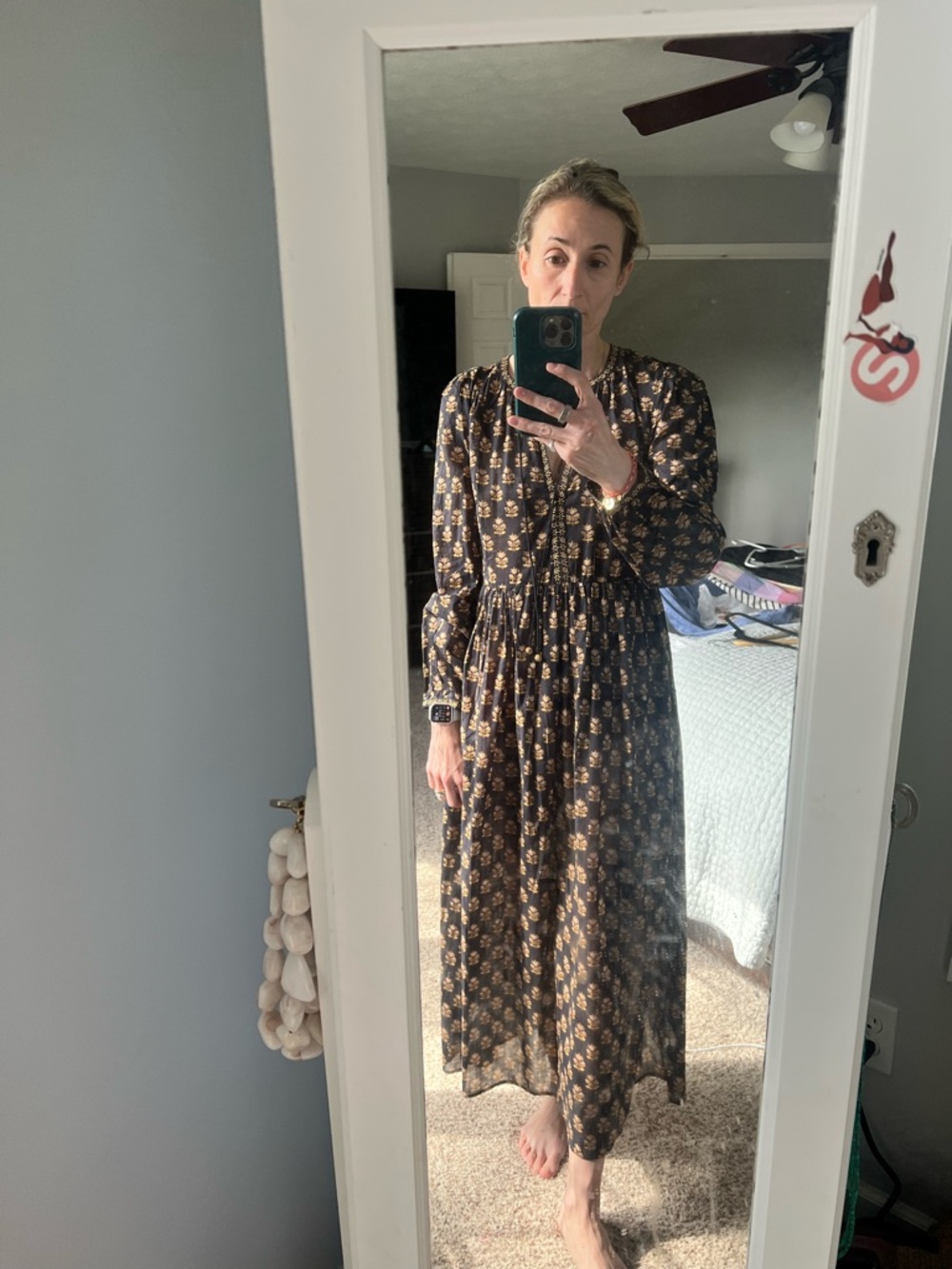 Doen Floral Black Maxi Dress with Long Sleeves